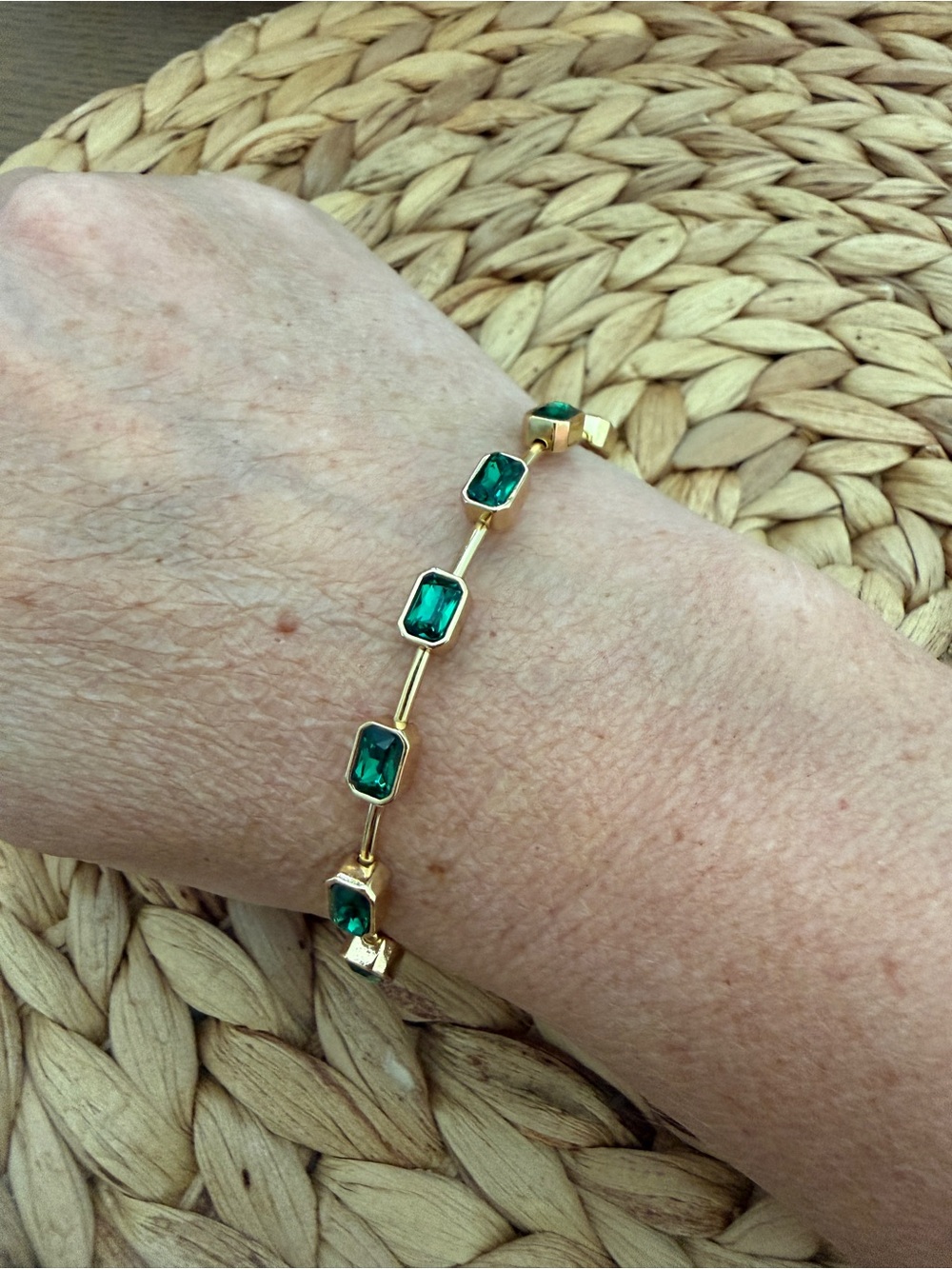 Alex and Ani Gold with Emerald Green Stones Bangle - Picture 3 of 3